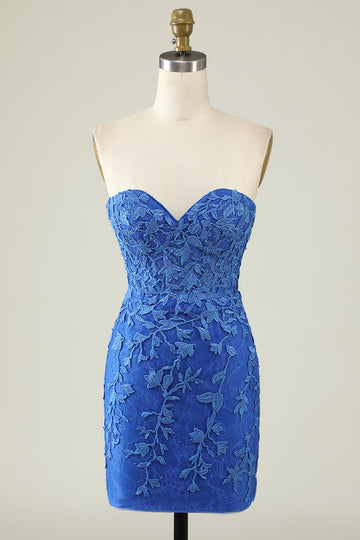 Tight Sweetheart Purple Short Cocktail Dress with Appliques